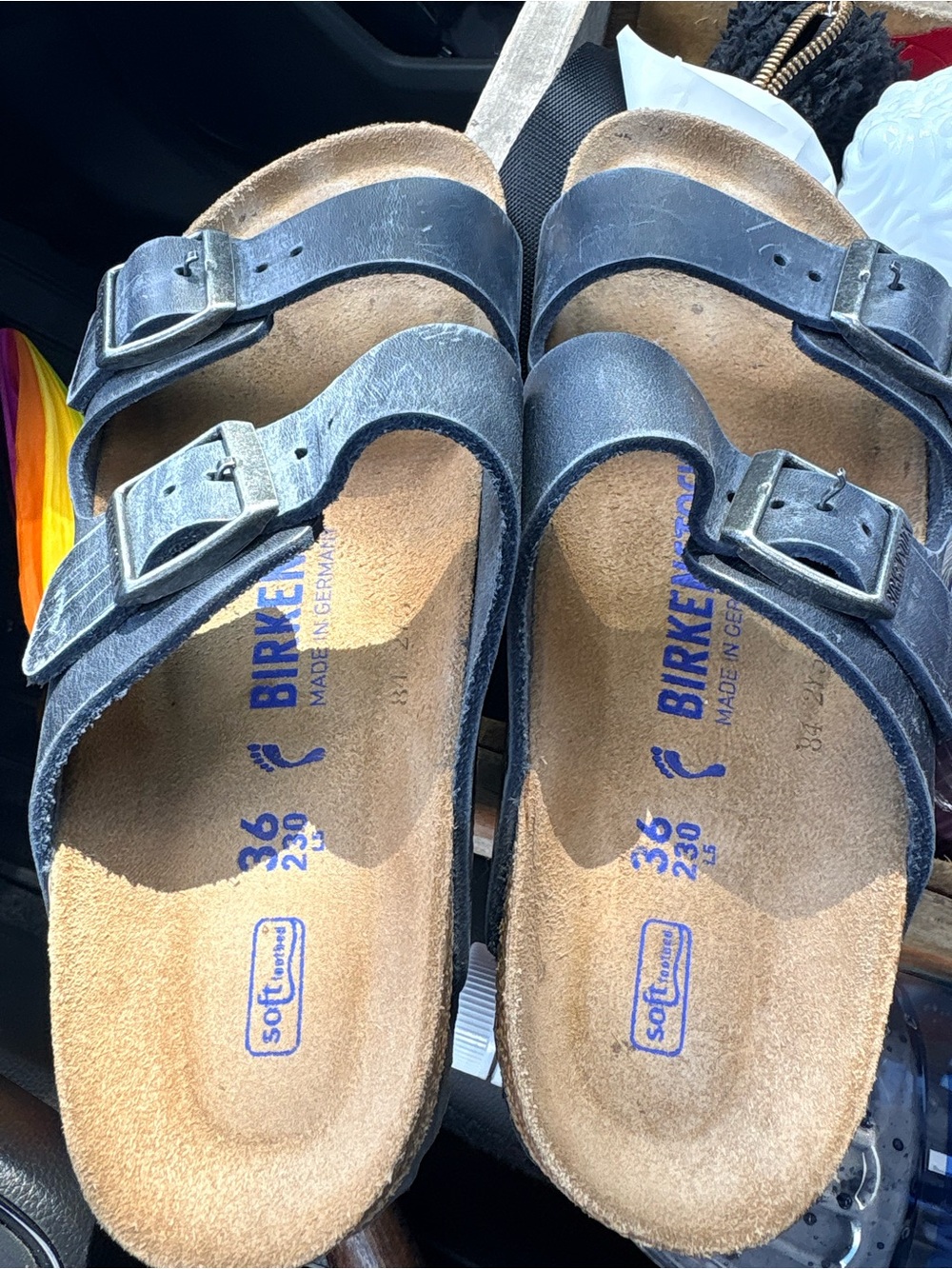 Birkenstock Arizona Navy Blue Two-Buckle Sandals. Size 36.